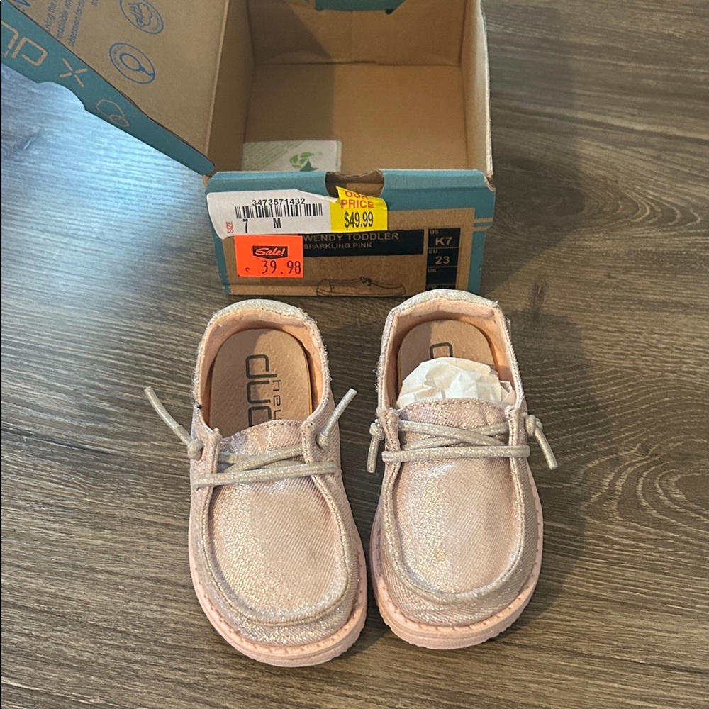 Hey Dude Kids' Glittery Light Pink Moccasins